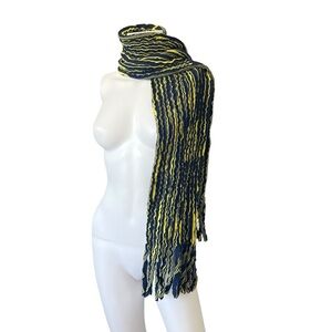 Handcrafted Blue and Yellow Scarf Textured Knit Fringe Trim